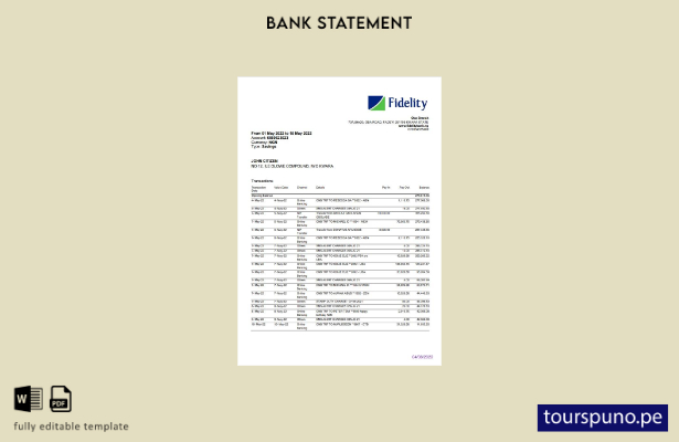 listo para imprimir plantilla de Word   extracto bancario de Nigeria Fidelity